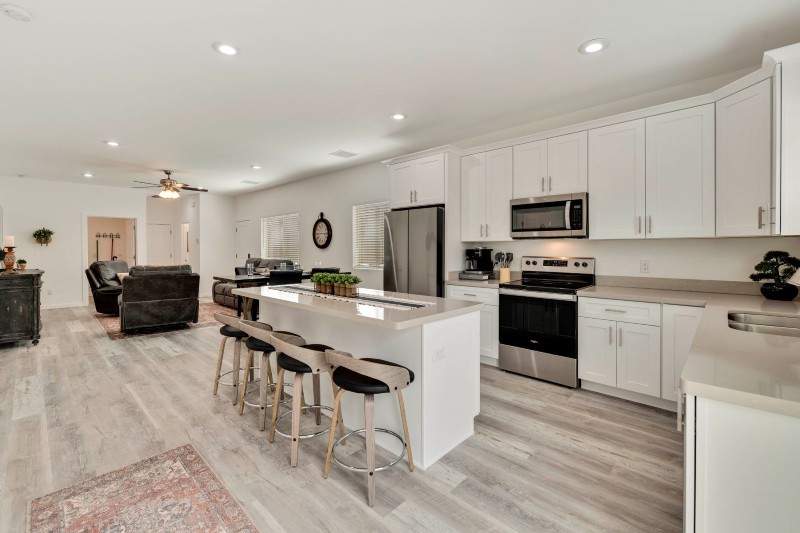 Kitchen island looking toward living room